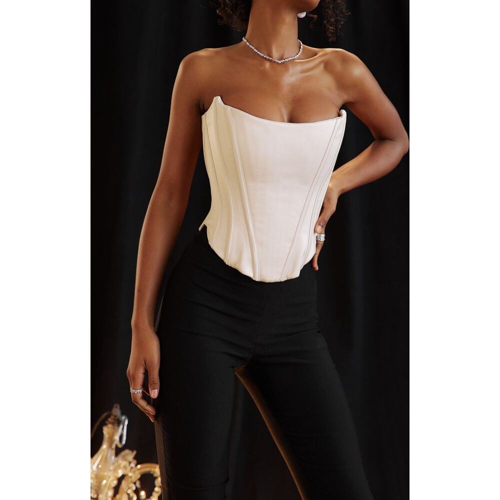 House of CB Genevieve Vintage Cream Lace Back Corset Top Size S Small